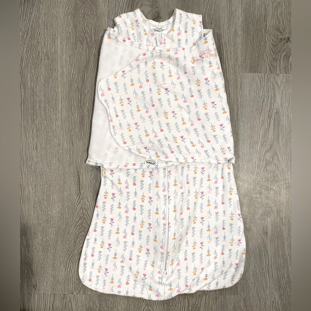 Halo Transitional Swaddle Sleep Sack - Floral White, Pink and Orange